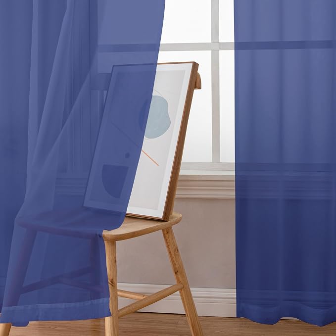 OWENIE Sheer Curtains 54 Inch Length 2 Panels Set, Royal Blue Clear Sheer Short - Image 5