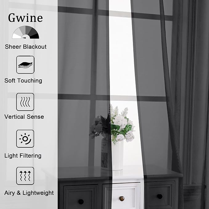 Gwine Black Valances for Windows, Small Light Filtering Rod Pocket Cafe Valance - Image 3
