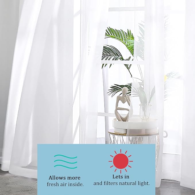 OWENIE Sheer White Curtains, Sheer Curtains 63 inch Length 2 Panels Set - Image 2