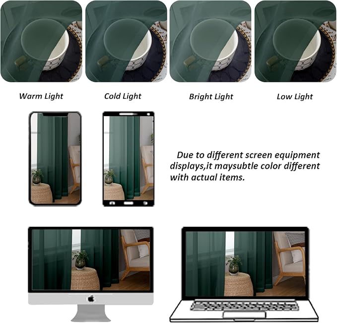 Chyhomenyc Hunter Green Sheer Curtains 36 inch Length 2 Panels, Light Filtering - Image 6