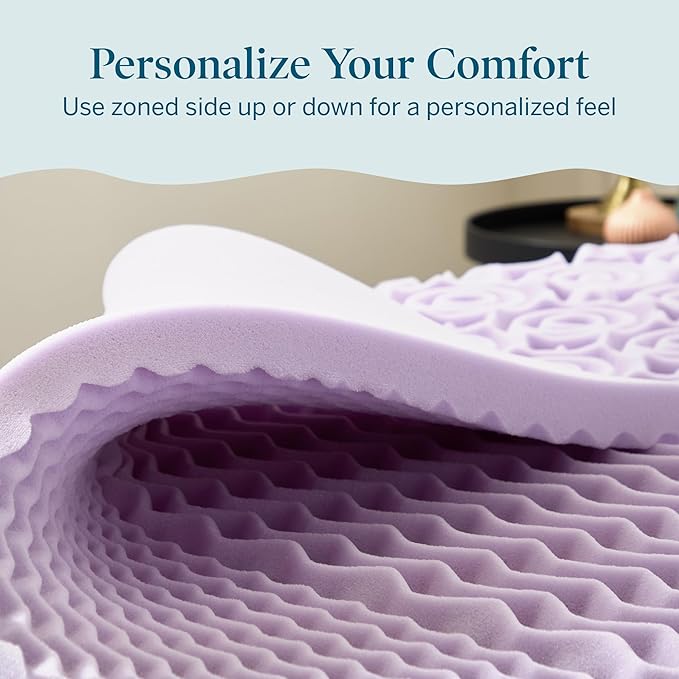 Lucid Lavender Infused 2 Inch Memory Foam Mattress Topper - Full Size - Plush Feel - 5 Convoluted Zones - CertiPUR Certified - New Home Owner & Dorm Room Essentials