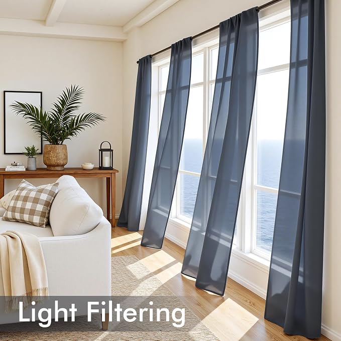 MIULEE Navy Blue Sheer Curtains 90 Inches Long, 4 Panels Set, Light Filtering - Image 4