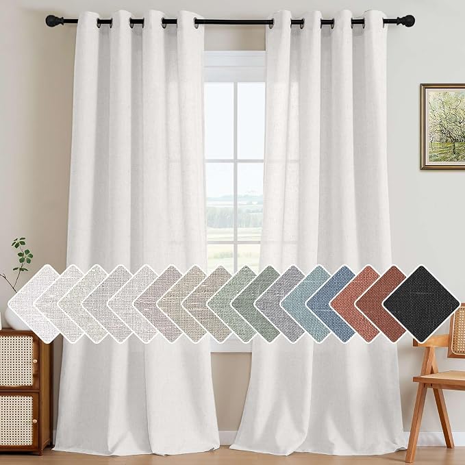 H.VERSAILTEX Natural Effect Extra Long Semi Sheer Curtains Made of Linen Mixed by HVERSAILTEX