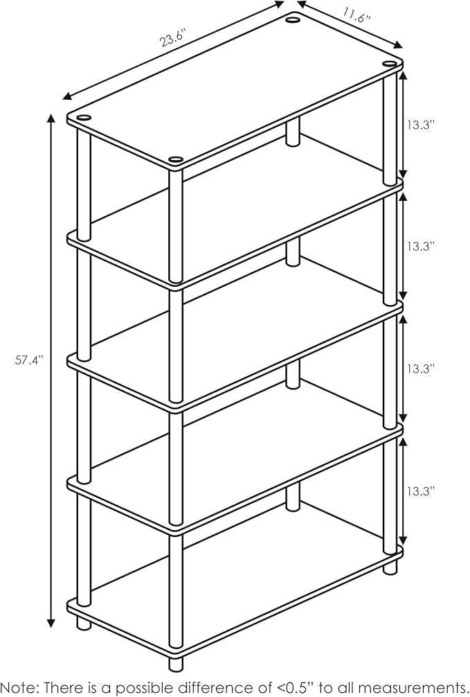 Furinno Turn-N-Tube 5-Tier Multipurpose Shelf / Display Rack / Storage Shelf / Bookshelf, Round Tubes, Beech/White