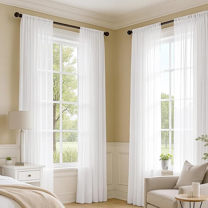 MIULEE White Sheer Curtains 108 Inches Long, 4 Panels Set, Light Filtering Rod - Image 2
