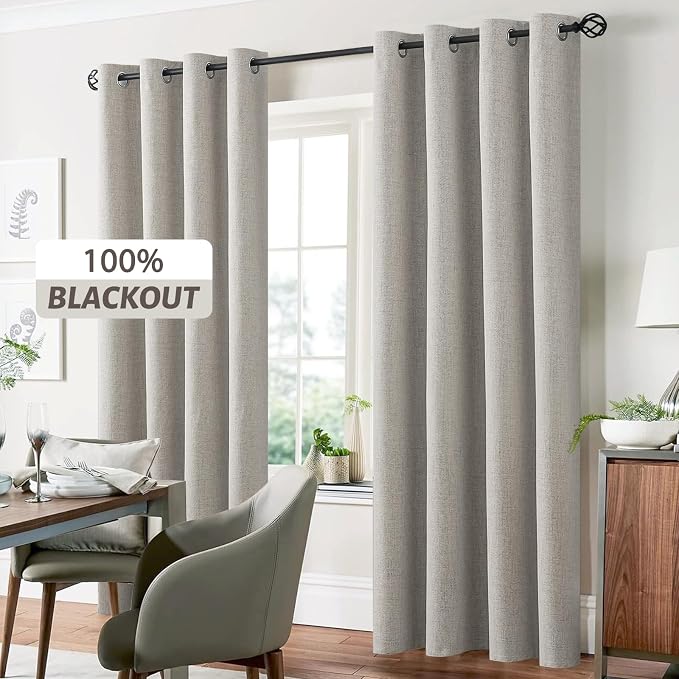 Yakamok Oatmeal Linen Curtains 100% Blackout 96 Inches Long, Room Darkening - Image 7