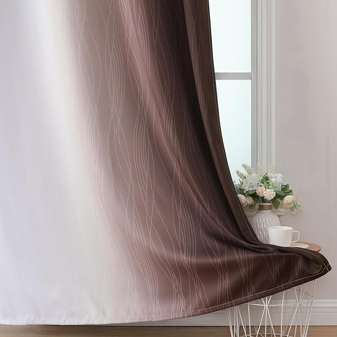 Estelar Textiler Brown and Greyish White Ombre Blackout Curtains - Image 6
