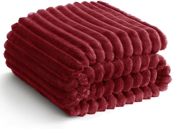 HIMEET Deep Red Ribbed Throw Blanket by Unknown