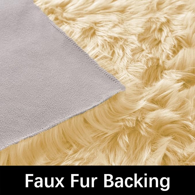 Latepis 8x10 Yellow Area Rug for Living Room Faux Sheepskin Fur Rugs for - Image 4