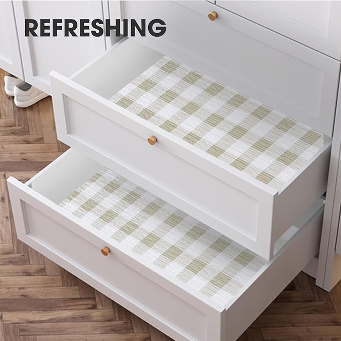 Beautysaid Shelf and Drawer Liner for Kitchen Cabinet, Non Adhesive Non Slip Shelf Paper Waterproof Washable Thickened for Dresser Pantry Shelve Bathroom Protector Liner(Checkered,18 in x 20 FT)