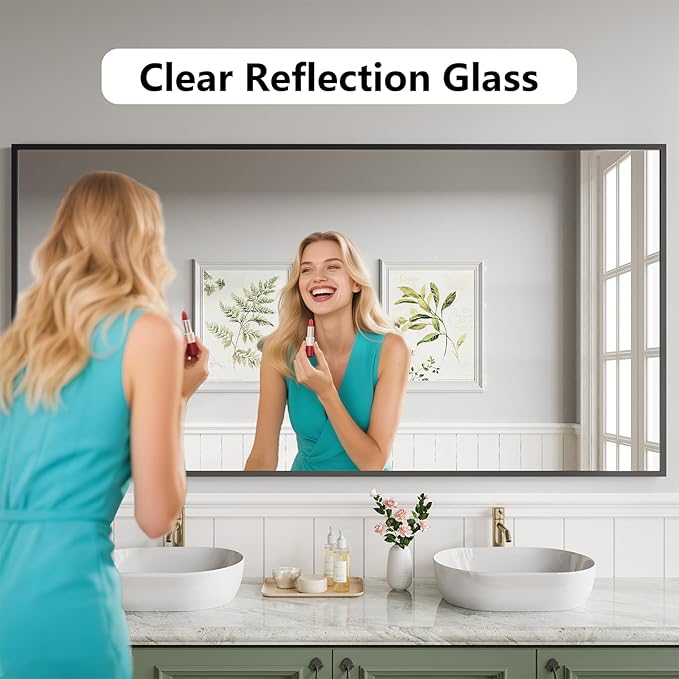 Bathroom Mirror 36x71 Black Bathroom Wall-Mounted Mirrors, Modern Vanity Mirror for Bedroom, Living Room, Aluminum Alloy Frame Allow to Hang Horizontally or Vertically
