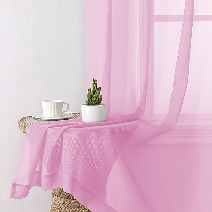 Aiyufeng Light Pink Sheer Curtains 63 Inch Length 2 Panels Set, Semi - Image 5