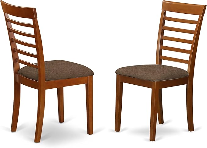 East West Furniture DLML5-SBR-C 5 Piece Dinette Set for 4 Includes a Round Dining Room Table with Dropleaf and 4 Linen Fabric Upholstered Dining Chairs, 42x42 Inch, Saddle Brown