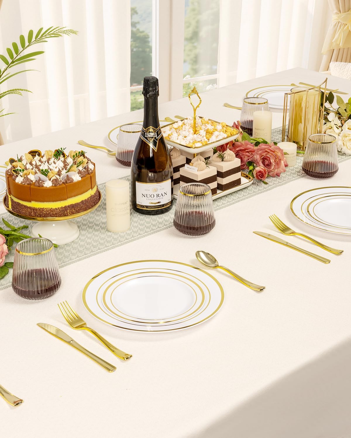 Goodluck 36 Pack 12oz Stemless Plastic Wine Glasses – Clear Ribbed Cups with Gold Rim, Fancy Reusable Disposable Drinkware for Weddings, Parties, Bars, Indoor and Outdoor Events