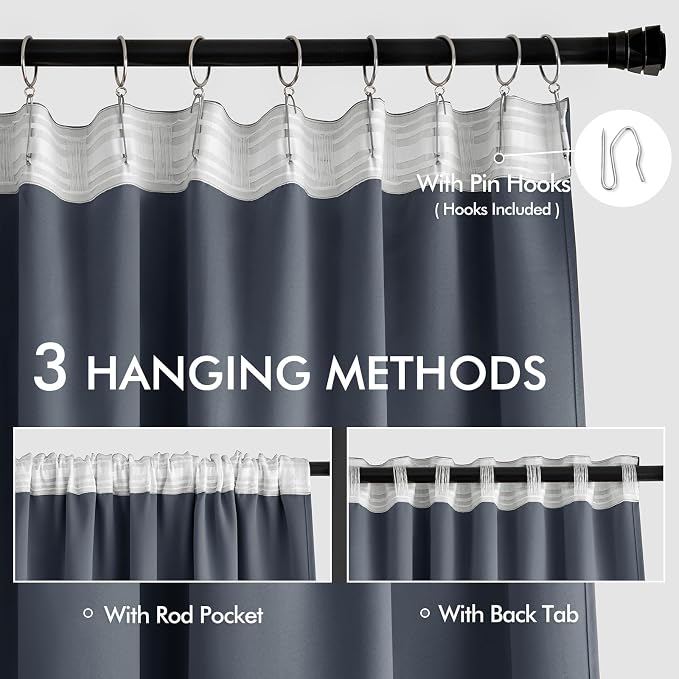 MIULEE Stone Blue Back Tab Blackout Curtains 84 Inch Length 2 Panels Set - Image 3