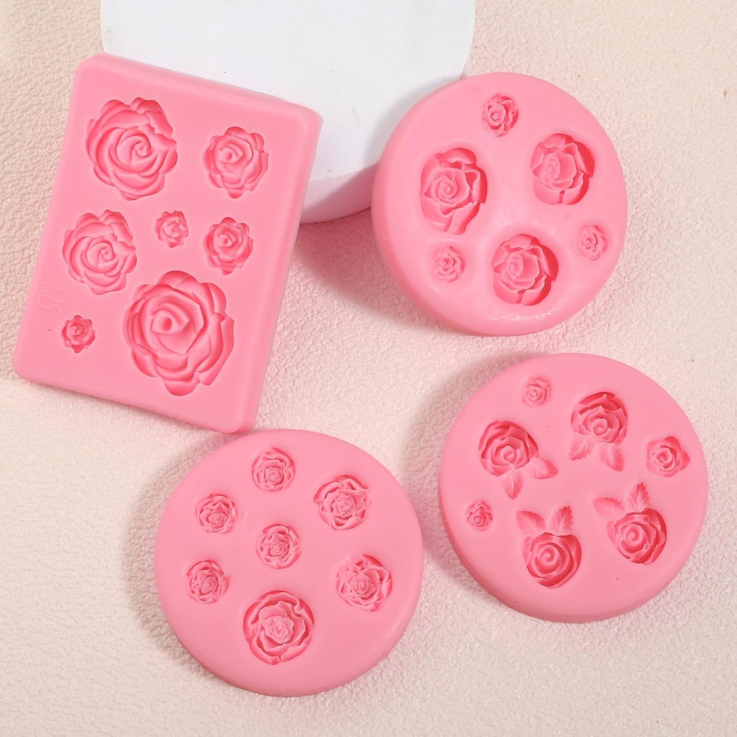 5 Pcs Rose Silicone Molds, Mini Flower Cake Decoration Fondant Mold, Kitchen Baking Supplies, Suitable for Cupcake Toppers Flower Paste Dough Keychain Resin Decoration Clay Modeling