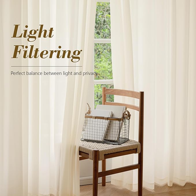 FMFUNCTEX Sheer Non-See-Through Butter Cream Curtains 108 inches Long - Image 5