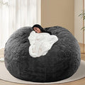 BCU Oversized Bean Bag Cover Comfy Beanbag Chair for Adults Without Filler Faux Fur Lazy Sofa Cover for Living Room Chairs, Dark Grey, 5FT