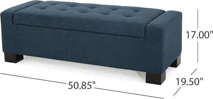 Ball & Cast 50.8" Upholstered Storage Ottoman with Tufted Waffle Stitch,End Bench w/Uses Pressure Hinges and Wood Legs,Entryway Fabric Footrest Stool for Living Room & Bedroom,Light Grey