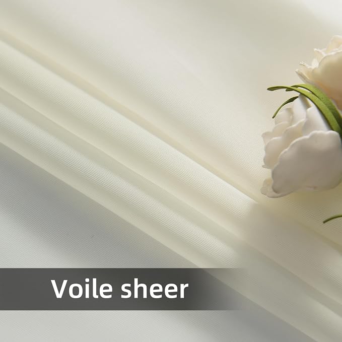 youleyar Solid Sheer Rod Pocket Curtain Voile Draperies 2 Panels White Beige - Image 3