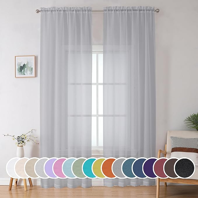 OWENIE Light Grey Sheer Curtains 90 Inches Long by OWENIE