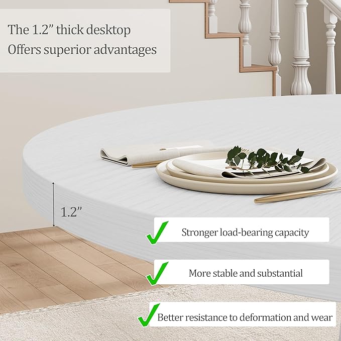 Garvee Dining Table for 4 to 6 People, 47 Inch Round Dining Table, Wooden Kitchen Table with Sturty Legs, Dining Room Table for Dining Room, Kitchen，White