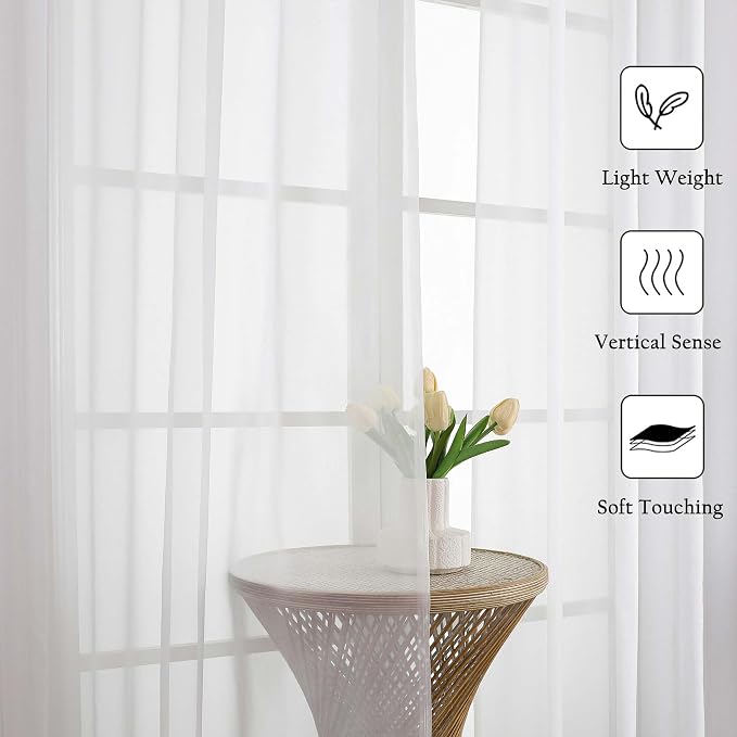 Lecloud Sheer White Curtains 96 Inches Long 2 Panels Set, Solid Airy Voile Dual - Image 3