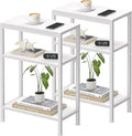 Narrow Side Table for Small Space Set of 2, 3-Tier Small End Table with Shelf Holder, Slim Nightstand, Skinny Snack Couch Table in Living Room, Bedroom, Study, Kitchen and Balcony（White