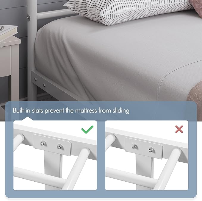 Yaheetech Metal Full Size Bed Frame, Platform Bed Frame, Mattress Foundation with Curved Design Headboard & Footboard, NO Box Spring Needed, Heavy-Duty Support, Easy Assembly, Full, White