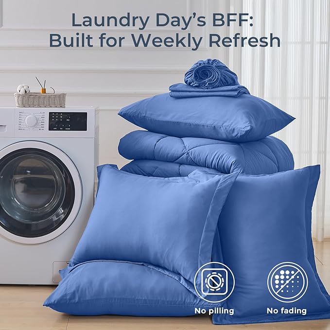 HEVUMYI Royal Blue Full Comforter Set - 7-Piece All Season Bed in a Bag Full, Ultra Soft Bedding Set with Comforter, Flat Sheet, Fitted Sheet, Pillowcases, Pillow Shams
