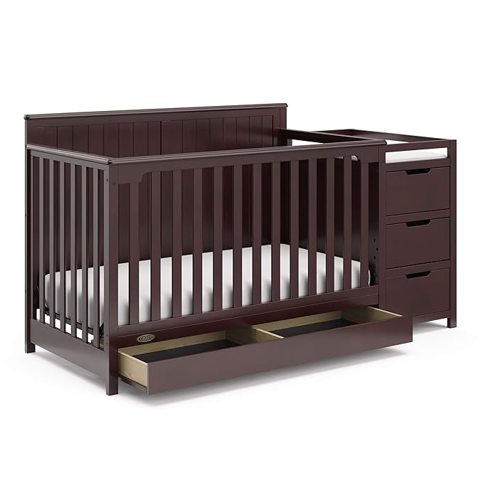 Graco Hadley All-in-One Convertible Crib & Changer (Espresso) – GREENGUARD Gold Certified, Fits Standard Crib Mattress, Converts to Toddler Bed and Full Bed, 4 Adjustable Mattress Heights
