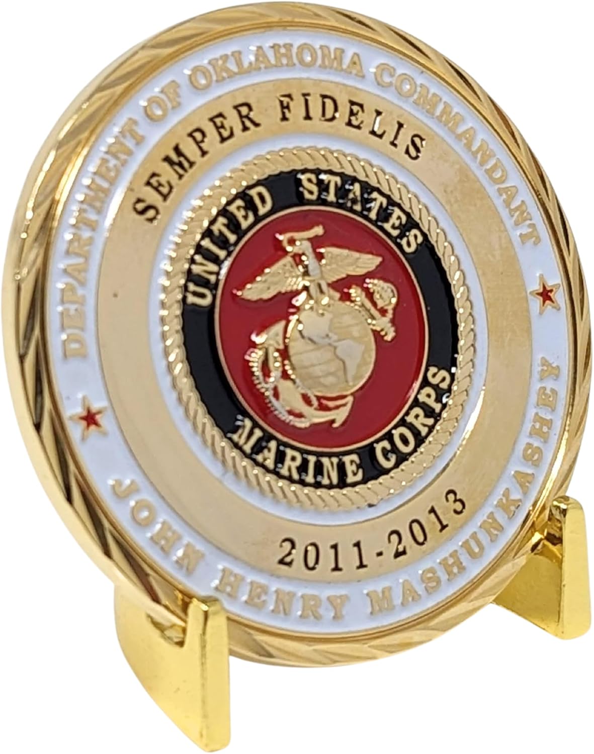 Military Challenge Coin Display Stand - Solid Metal with Anodized Finish - US Vet. Business (Gold Two-Pack)