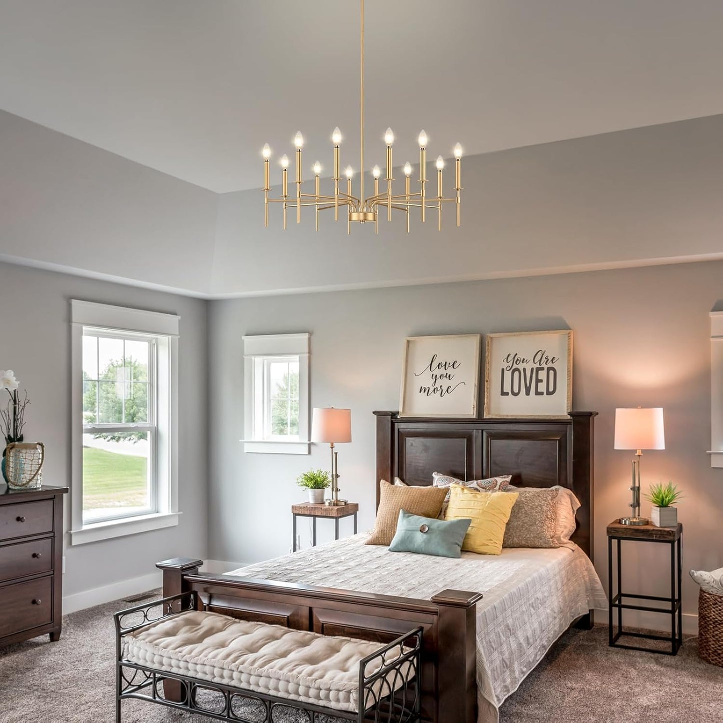 12 Light Gold Chandelier Light Fixture, Modern Farmhouse Chandeliers for Dining Room Light Fixture, Metal Candle Pendant Chandelier for Foyer Entryway Stairs Living Room Bedroom Kitchen