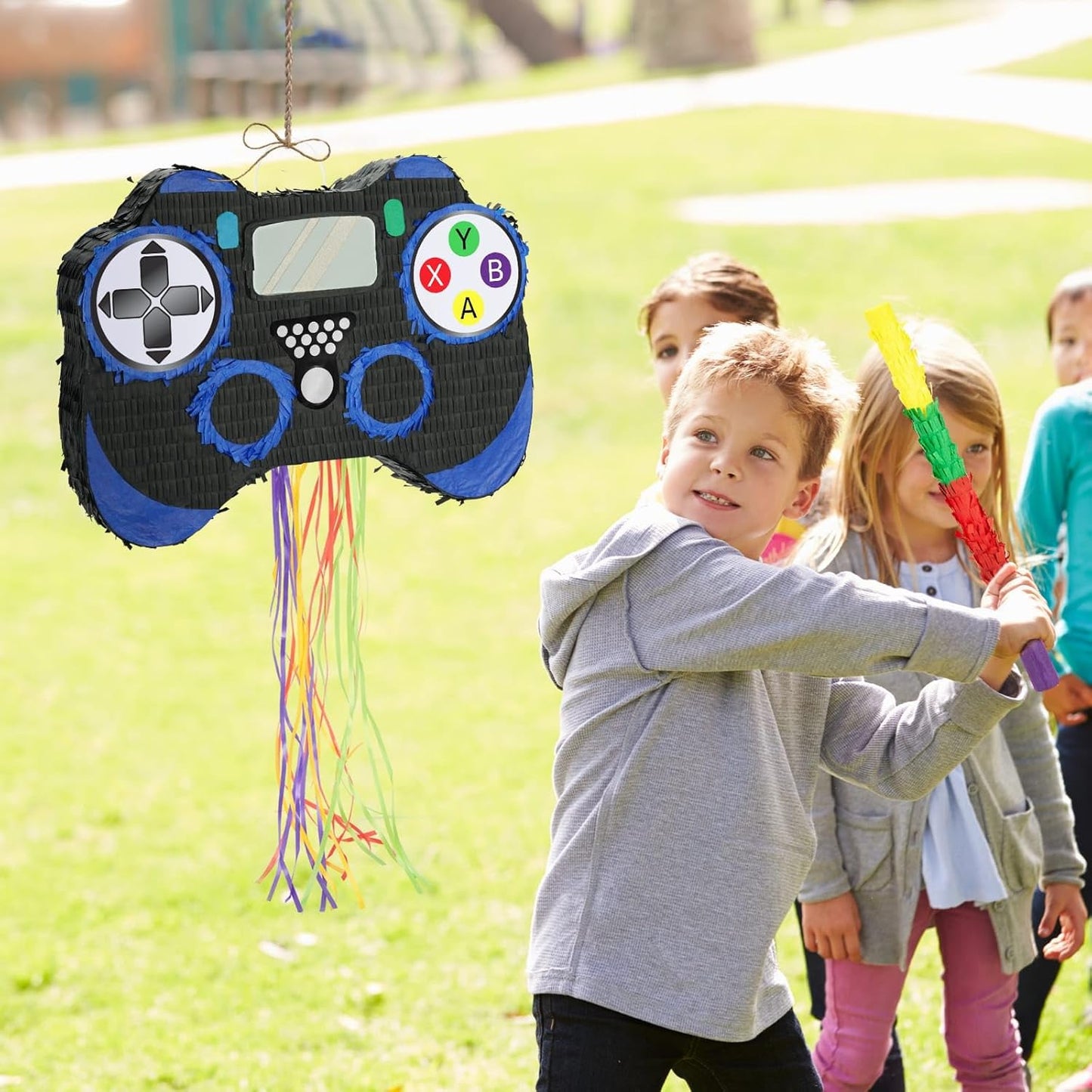 WERNNSAI Video Game Piñata - Game Controller Piñata Bundle with Blindfold and Bat for Boys Kids Piñata Gaming Theme Party Decoration Supplies Pull String Piñata for Birthday Party Celebration Blue