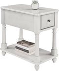 LEEMTORIG Solid Wood End Table Narrow Side Table with Drawer, Cherry Wood End Table Living Room, 13" W Slim Bedside Table Small Nightstand, 22" D x 22.7" H, No-Tools Assembly, Gray White BBJ-004-RW