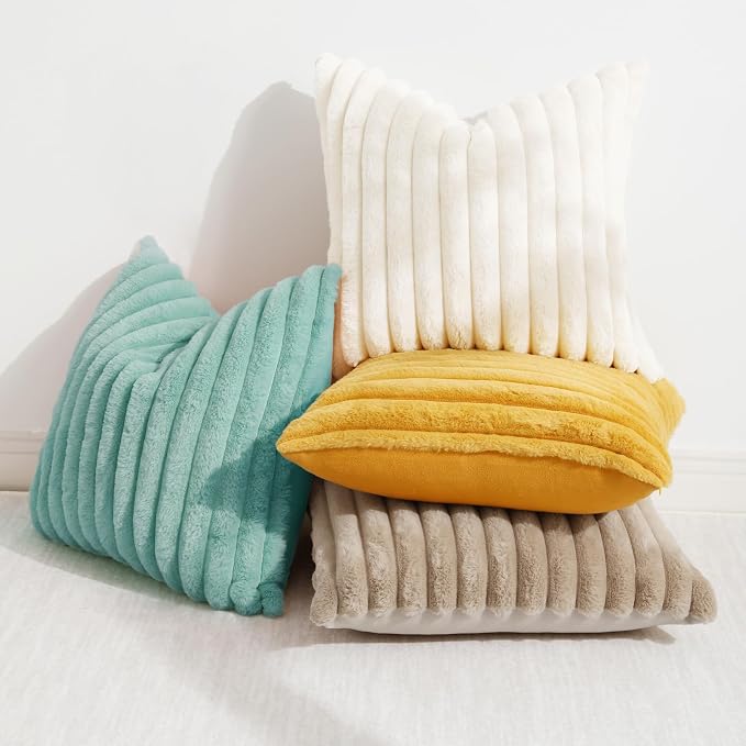 decorUhome Summer Cozy Faux Fur Throw Pillow Covers 26x26 Set of 2 Decorative - Image 5
