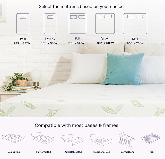 NapQueen Twin Size Green Tea Infused Memory Foam Mattress, 12 Inch, CertiPUR-US Certified