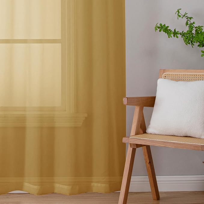 Chyhomenyc Sheer Gold Curtains 90 inches Long 2 Panels, Light Filtering Soft - Image 6