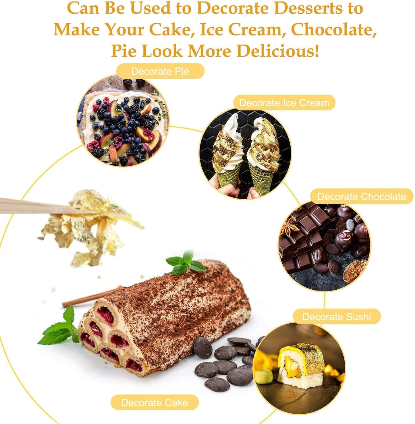 dshyuauoci 10 Sheets Gold Flakes, Premium Gold Leaf 3.15×3.15 Inches Craft Art Decoration Perfect for Decorating Cakes Desserts Drinks Ice Cream Sushi