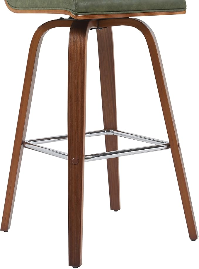 Vienna Modern Swivel Bar Height Stool with Vintage Green Upholstered Seat and Walnut Finished Wood Frame Set of 2