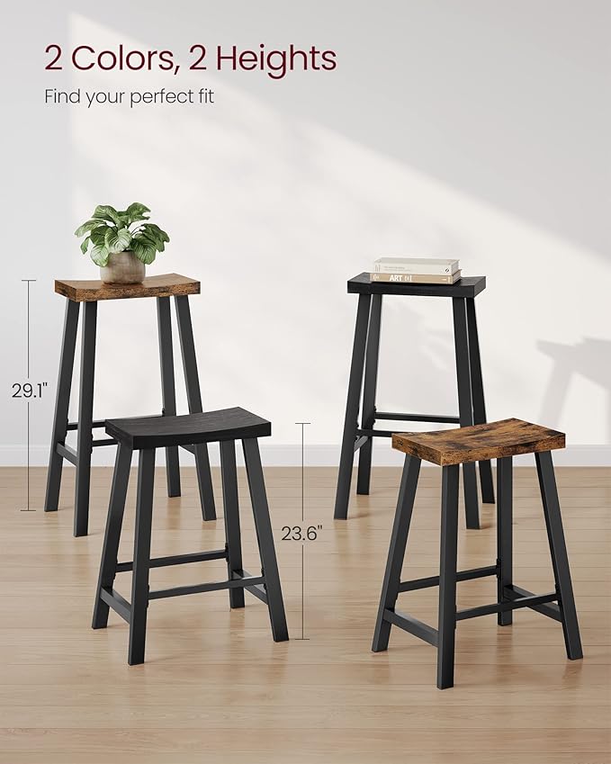 VASAGLE Bar Stools Set of 2, Counter Height Stools, Bar Chairs with Footrest, 29.1 Inches Tall Kitchen Breakfast Stools, Industrial, Living Room Party Room, Black ULBC094B56