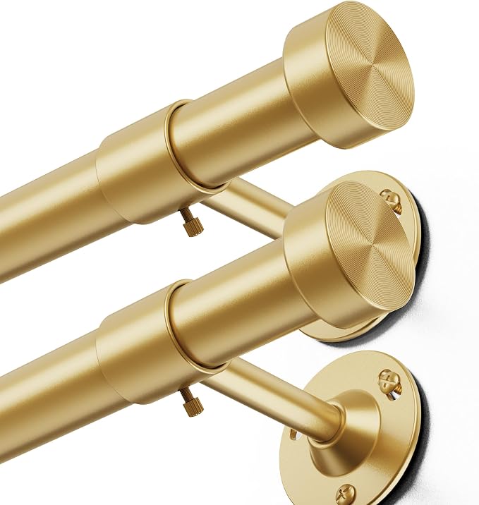 YaFex 2 Pack Heavy Duty Curtain Rods 32-120 Inch, 1 Inch Adjustable Gold by YaFex