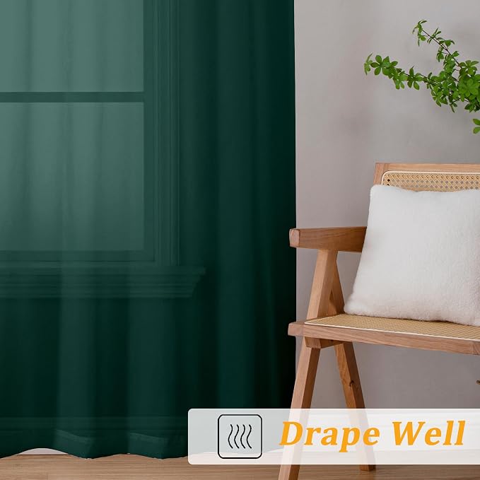 Gwine Hunter Green Sheer Curtain Tiers 24 Inch Length, Light Filtering Voile - Image 7