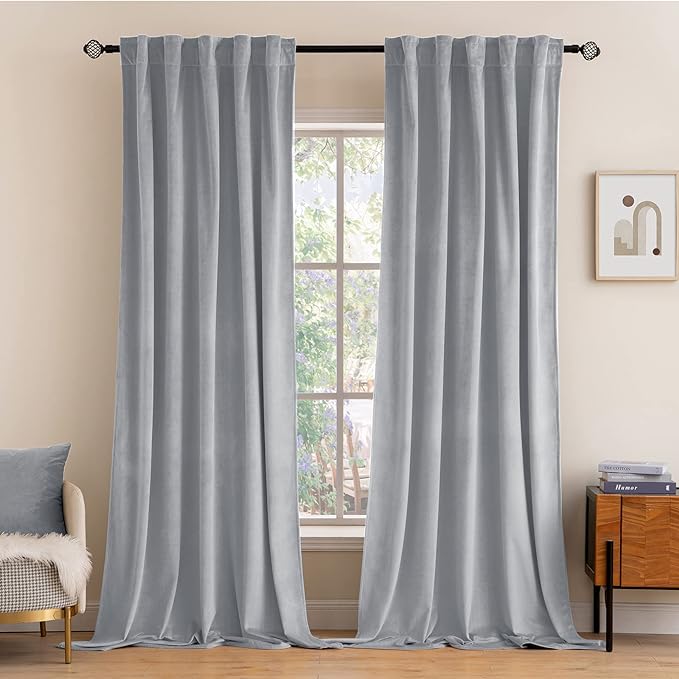 MIULEE Greyish White Velvet Curtains 96 inches 2 Panels by MIULEE