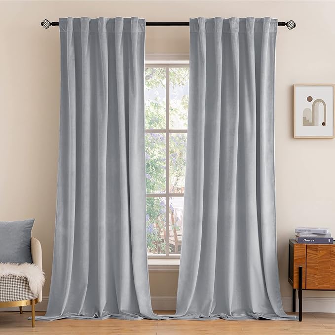 MIULEE Greyish White Velvet Curtains 90 inches 2 Panels by MIULEE