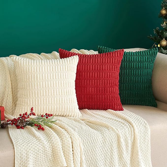 MIULEE Pack of 2 Red Corduroy Decorative Euro Sham Pillow Covers 24x24 Inch - Image 8