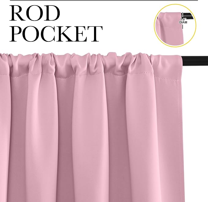 NICETOWN Kitchen Curtains, Short Blackout Drapes, Rouge Pink, Thermal Insulated - Image 2
