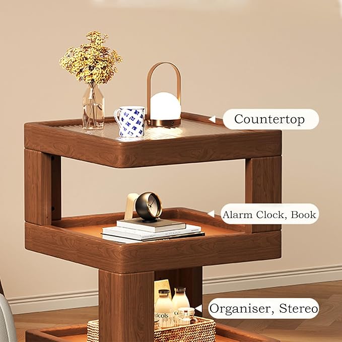 Solid Wood Nightstand,End Tables Bedroom Small Shelf Modern Nightstand Wood Side Table (GLASS-21.3 * 15.8 * 15.8)