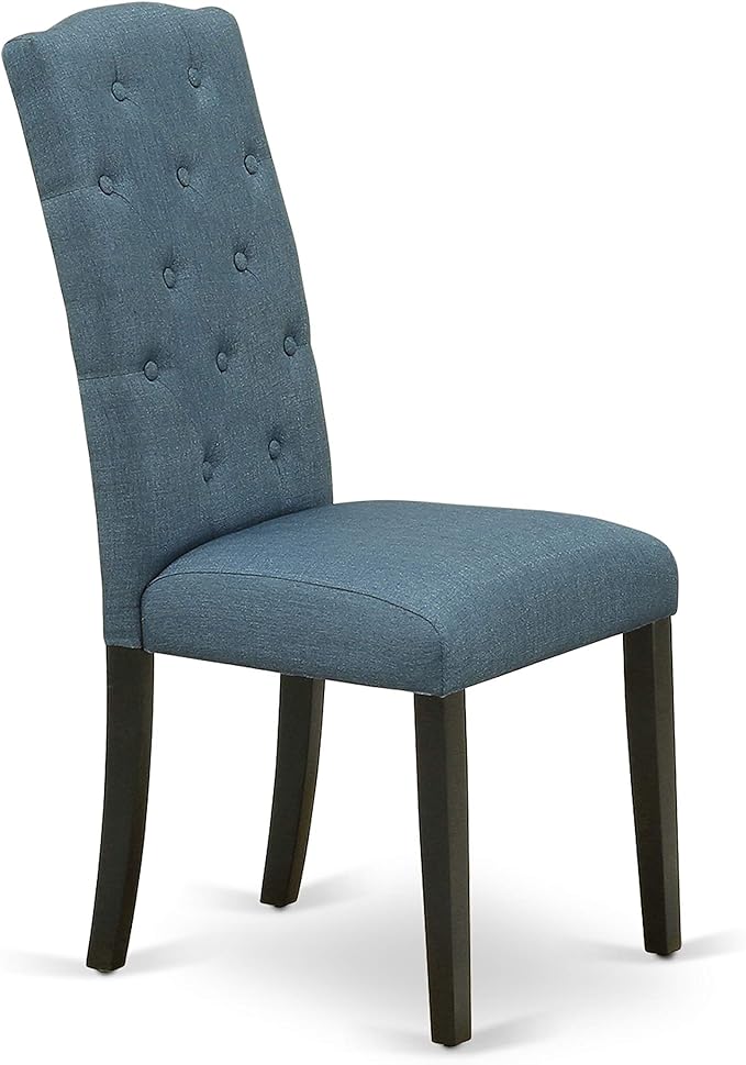 East West Furniture NOCE3-BLK-21 3 Piece Dining Table Set Contains a Rectangle Dining Room Table with Butterfly Leaf and 2 Mineral Blue Linen Fabric Parsons Chairs, 32x54 Inch, Black