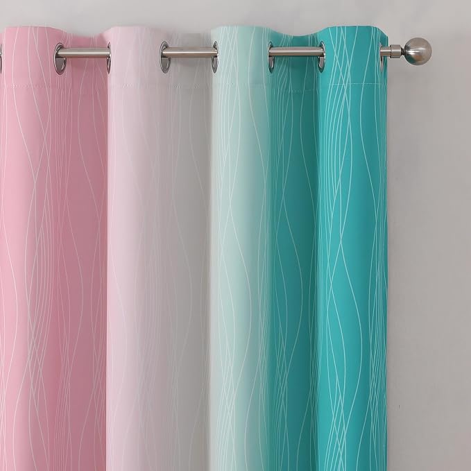 Estelar Textiler Pink and Teal Blackout Curtains 102 Inch Length 2 Panels Set - Image 4